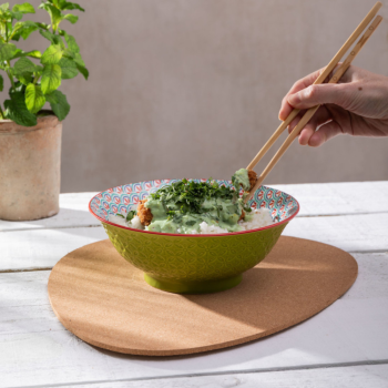 Mikasa Stoneware Ramen Bowl Green & Blue Geometric 21cm (6)