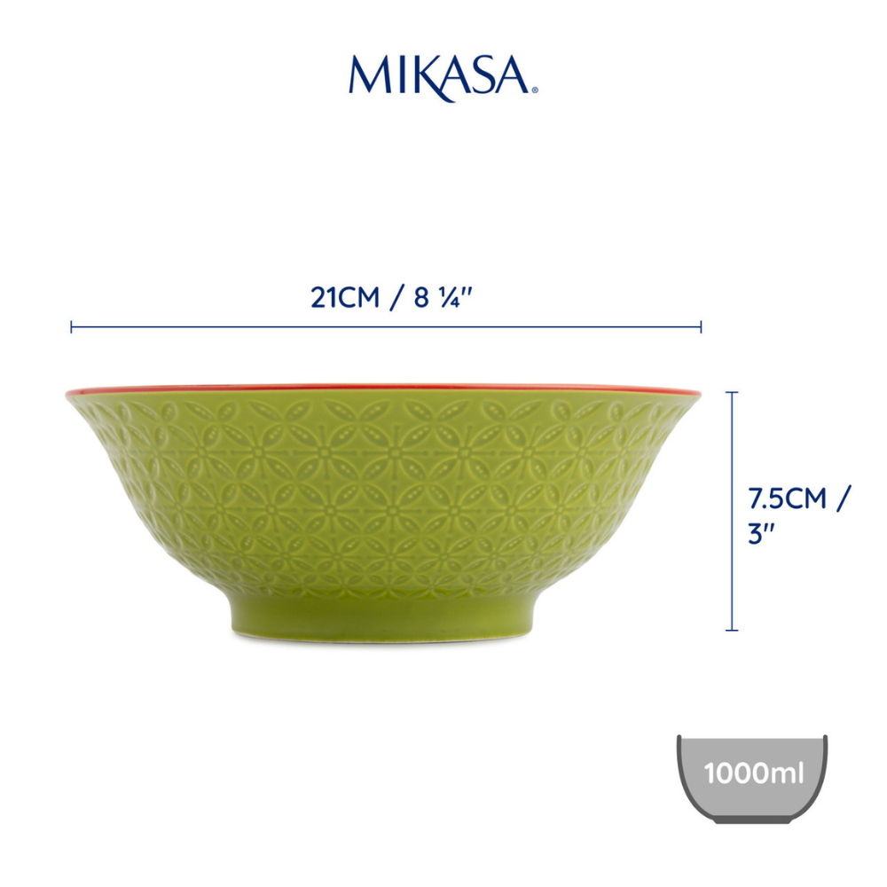 Mikasa Stoneware Ramen Bowl Green & Blue Geometric 21cm (7)