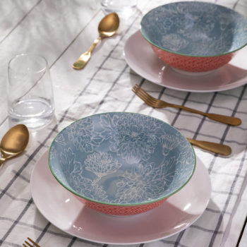 Mikasa Stoneware Ramen Bowl Grey Floral 21cm (4)