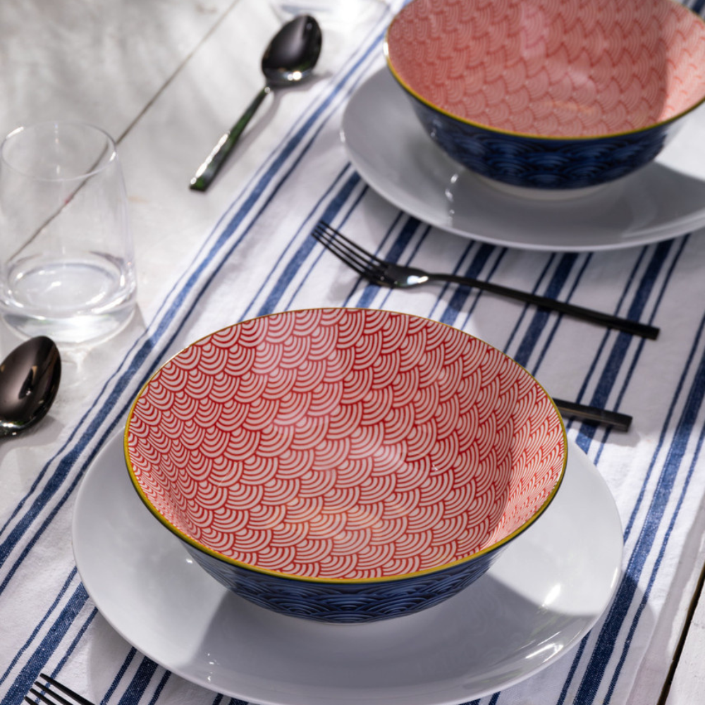 Mikasa Stoneware Ramen Bowl Red & Blue Arc 21cm (4)