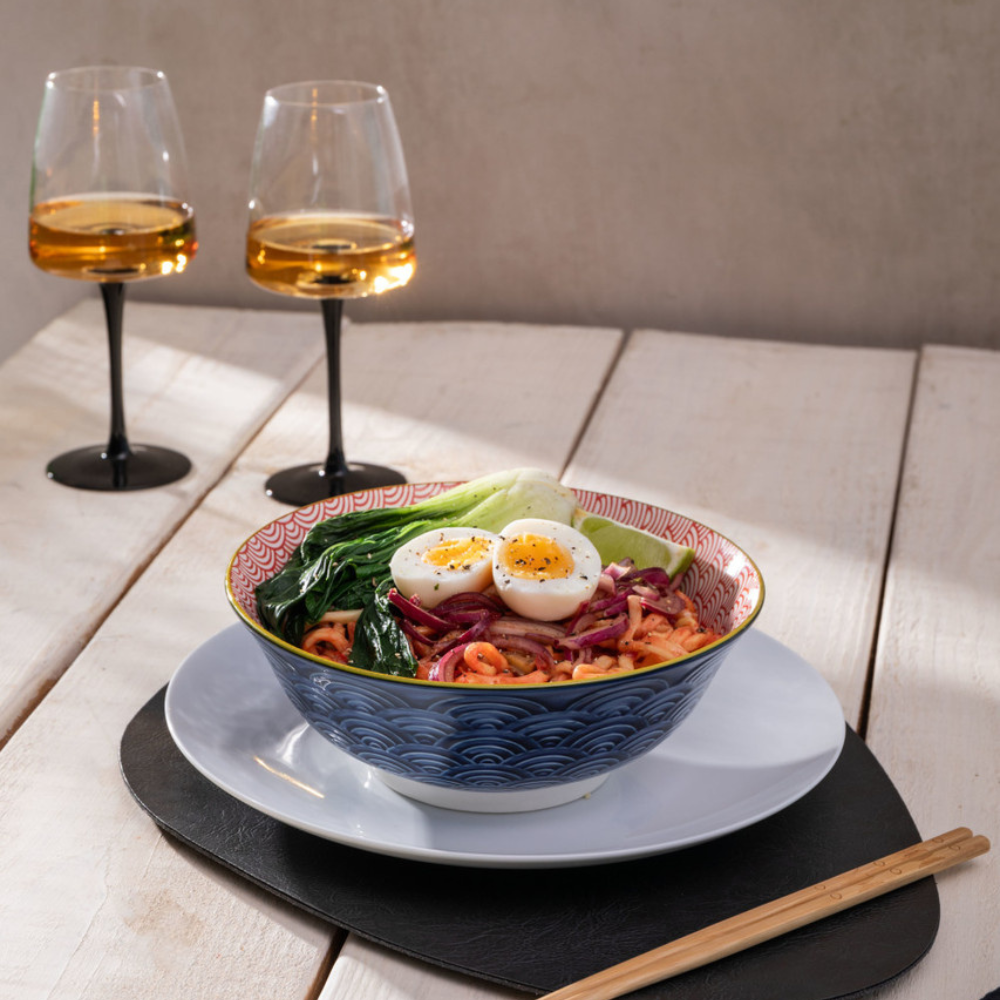 Mikasa Stoneware Ramen Bowl Red & Blue Arc 21cm (5)