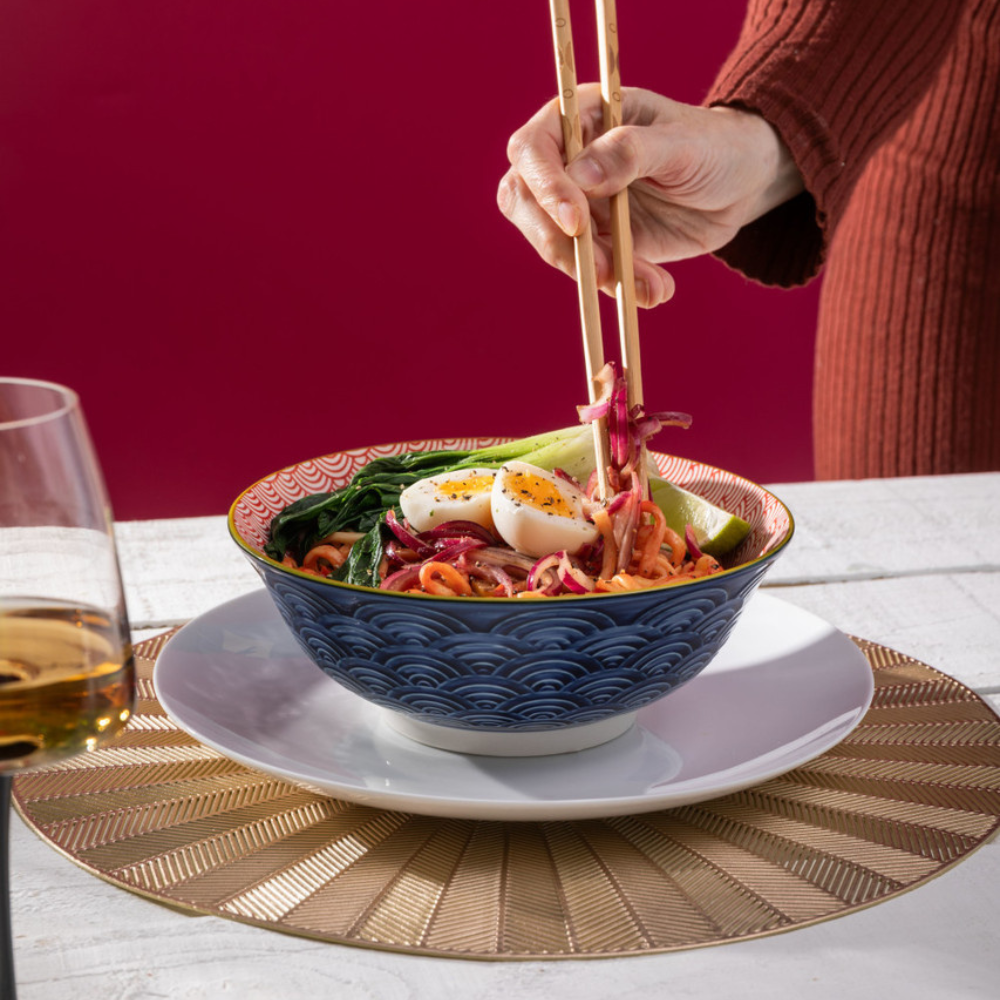 Mikasa Stoneware Ramen Bowl Red & Blue Arc 21cm (6)