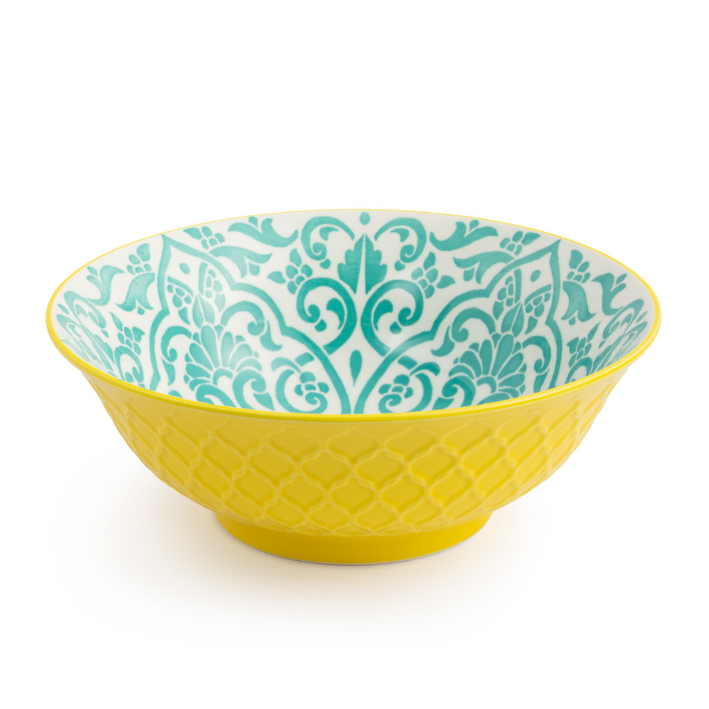 Mikasa Stoneware Ramen Bowl Yellow & Blue Geometric 21cm (1)