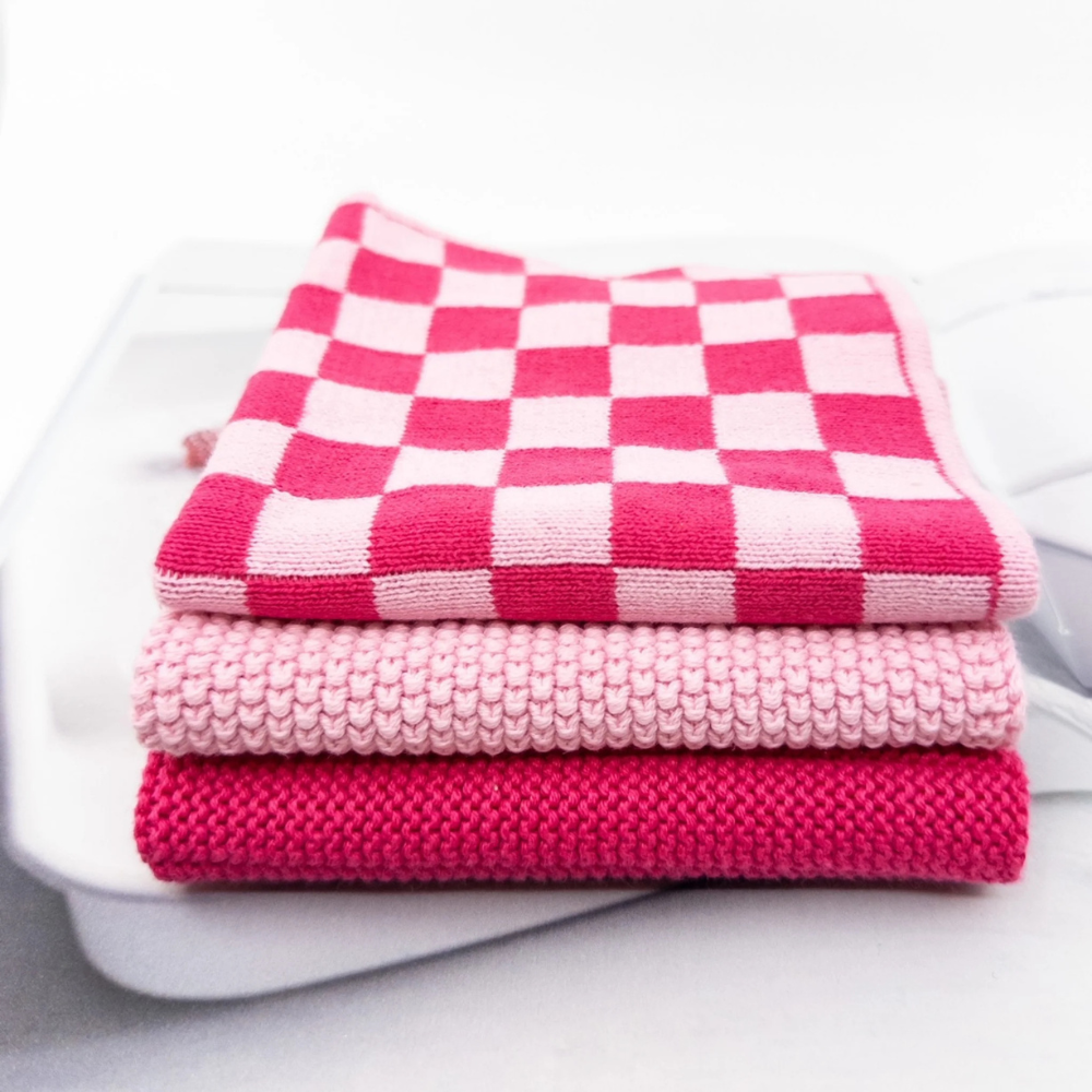 Ecovask Mixed Cloths 3 Pack Raspberry Sherbet Chequer (1)