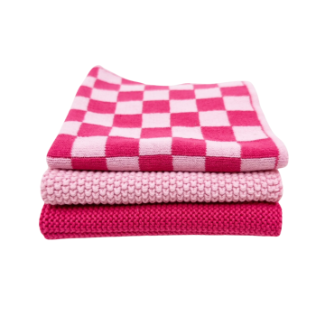 Ecovask Mixed Cloths 3 Pack Raspberry Sherbet Chequer