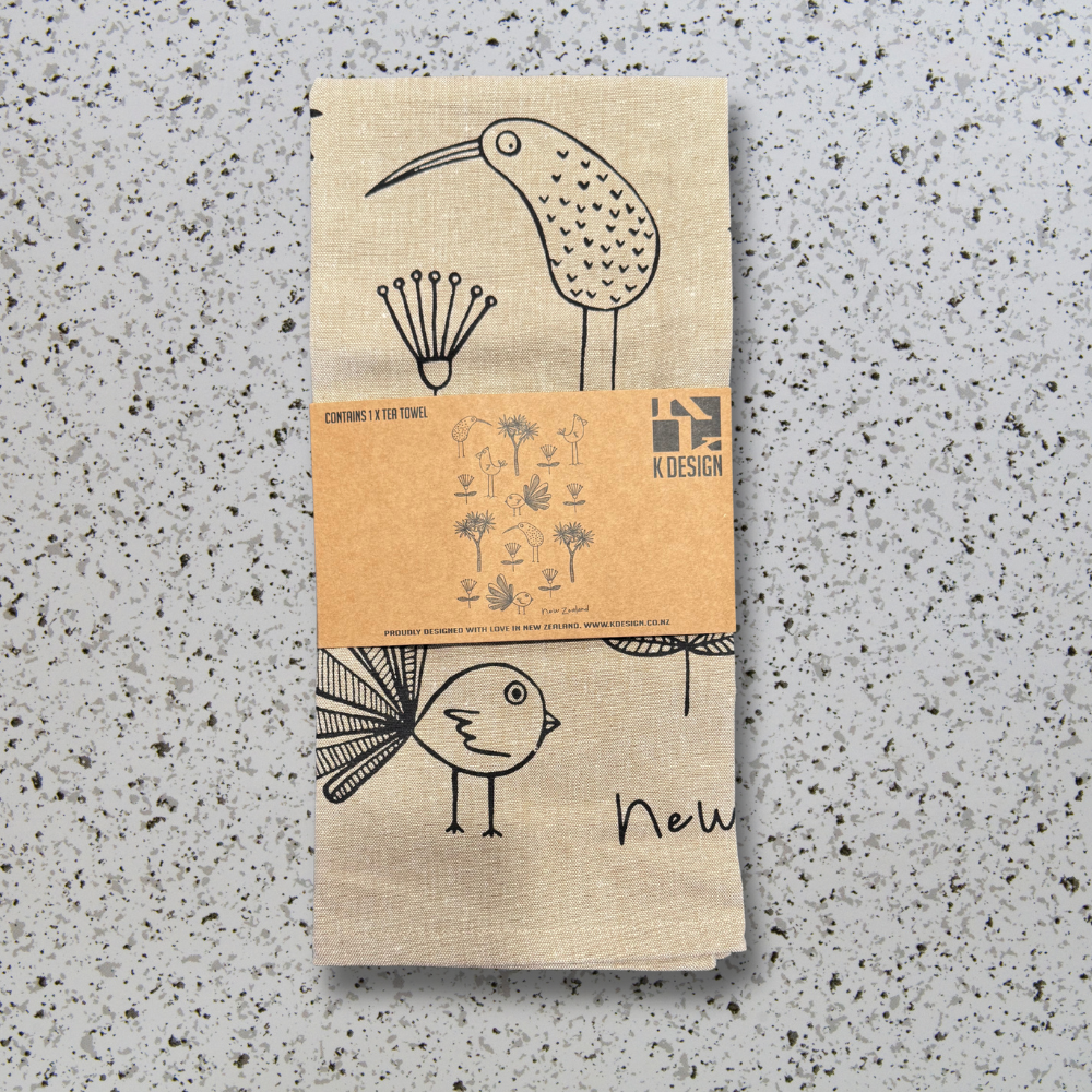Karen Design Tea Towel Natural NZ Birds (2)