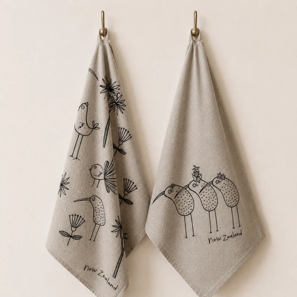 Karen Design Tea Towel Natural NZ Birds
