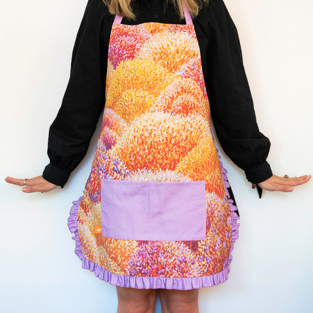 Rose’s Dining Table Apron Orange Lilac (1)