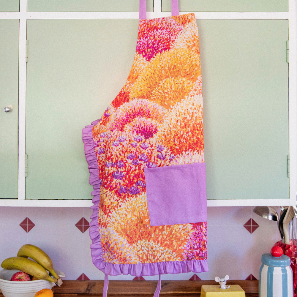 Rose’s Dining Table Apron Orange Lilac (2)