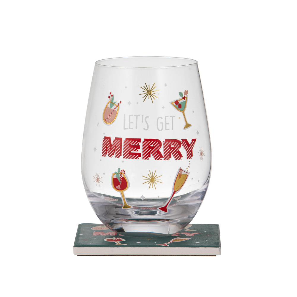 Ladelle Let’s Get Merry 2 Piece Glass & Coaster Set (1)