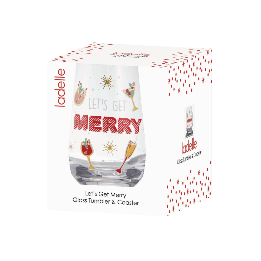 Ladelle Let’s Get Merry 2 Piece Glass & Coaster Set (2)