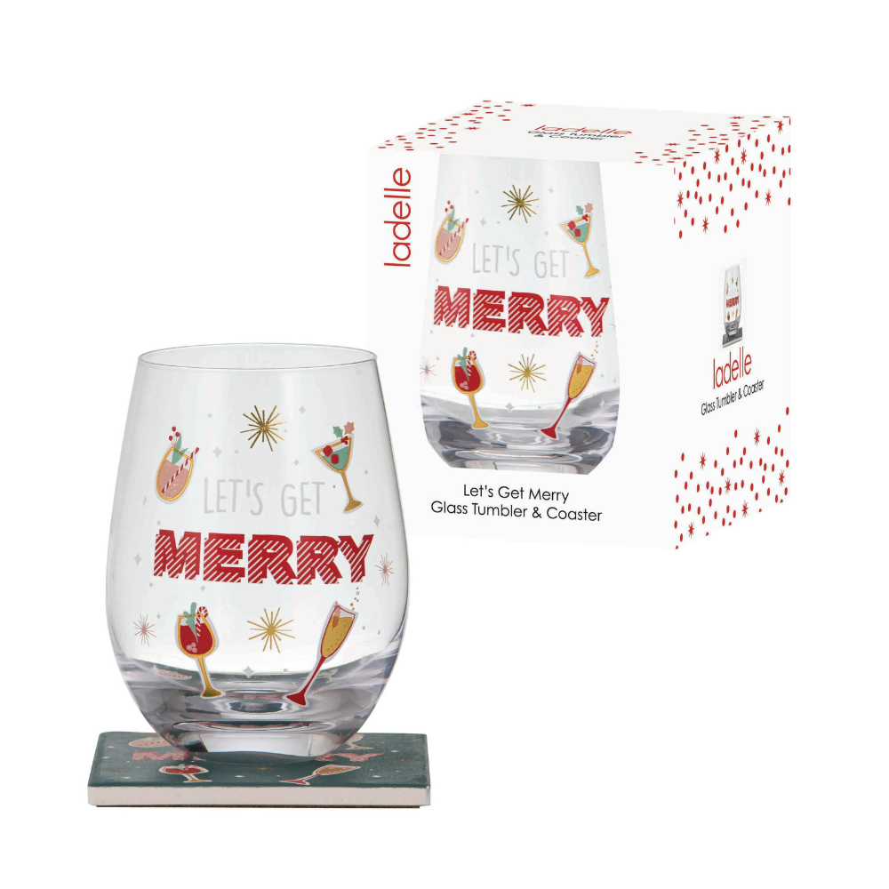 Ladelle Let’s Get Merry 2 Piece Glass & Coaster Set (3)