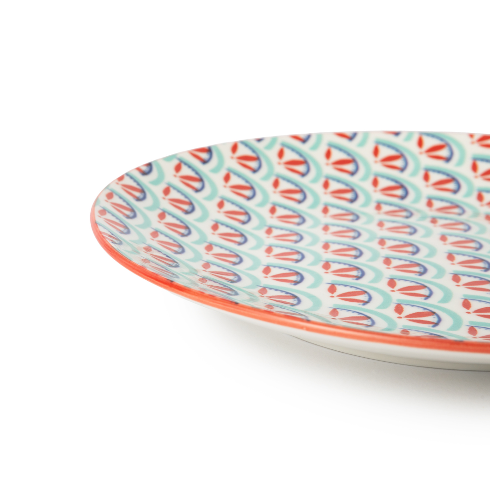Mikasa Side Plate Blue & Red Geo 18cm (3)