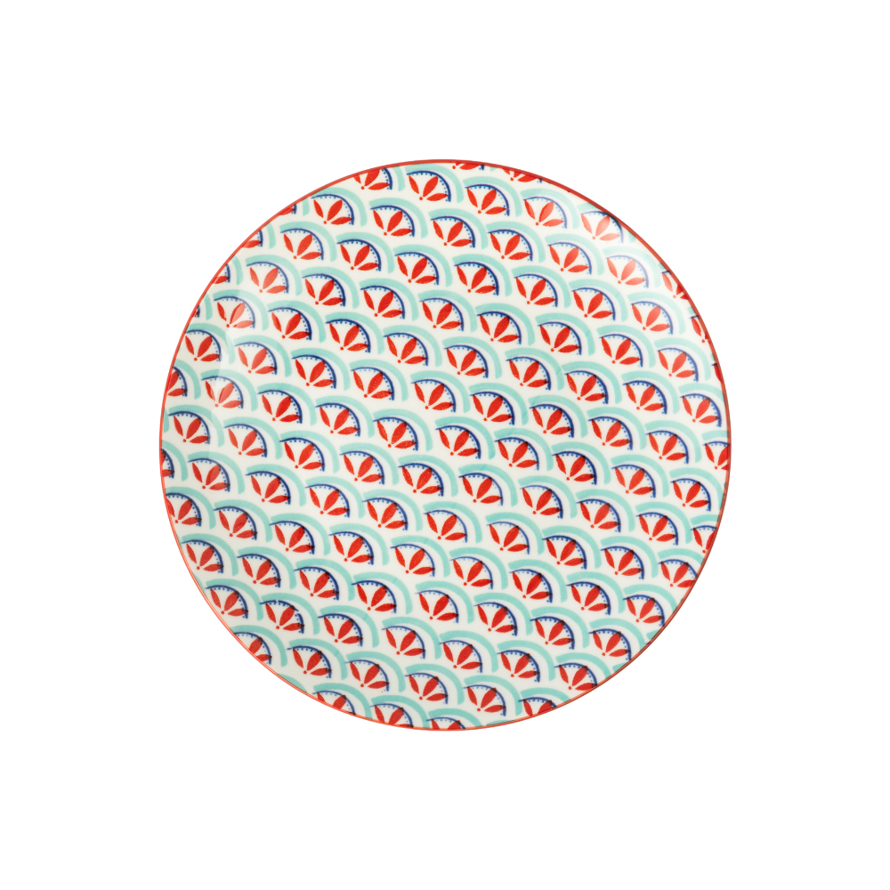 Mikasa Side Plate Blue & Red Geo 18cm (4)