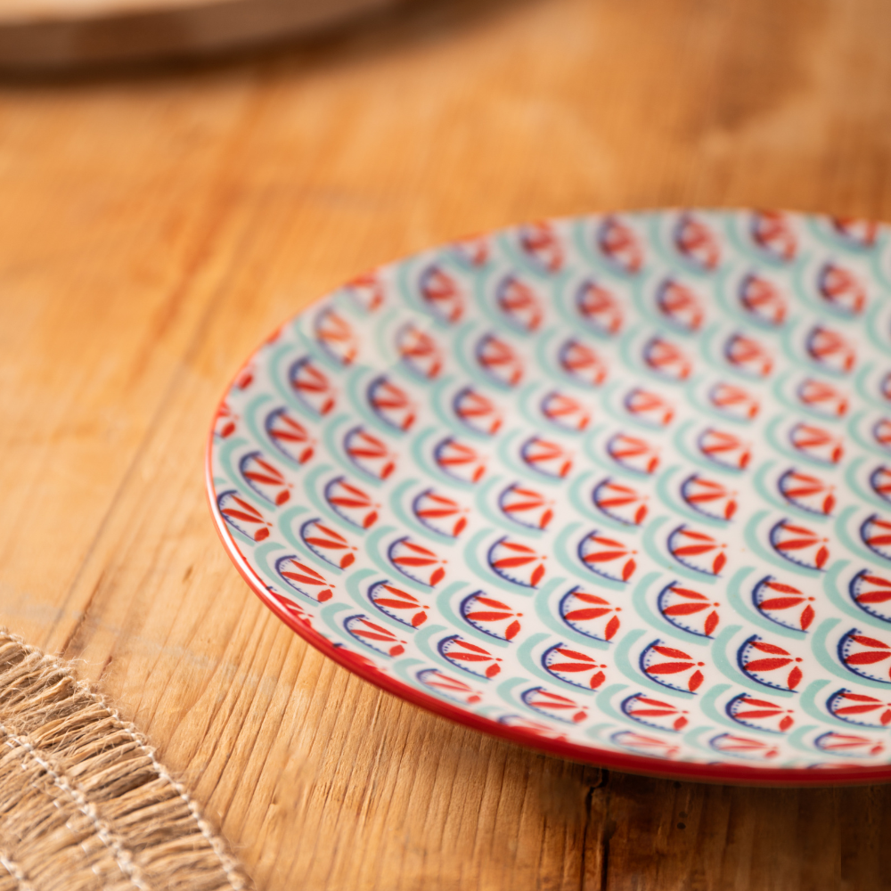 Mikasa Side Plate Blue & Red Geo 18cm (6)
