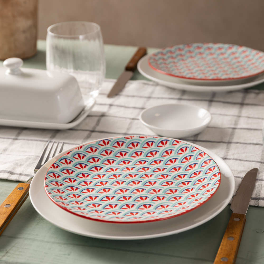 Mikasa Side Plate Blue & Red Geo 18cm (8)
