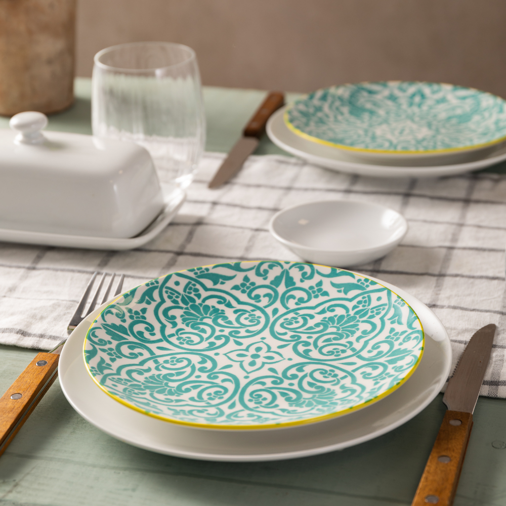 Mikasa Stoneware Side Plate Yellow & Blue Geometric 18cm (8)