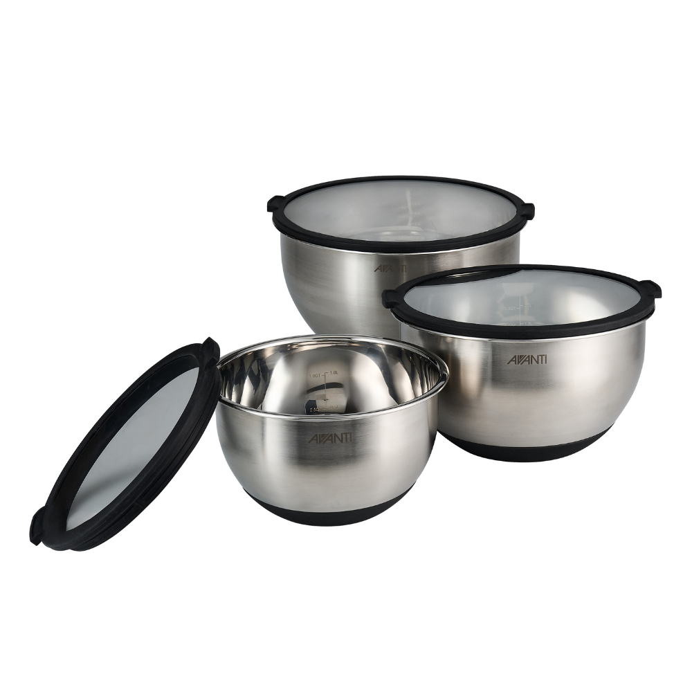 AVANTI SS Mixing Bowls with Glass Lids 3 Piece Set