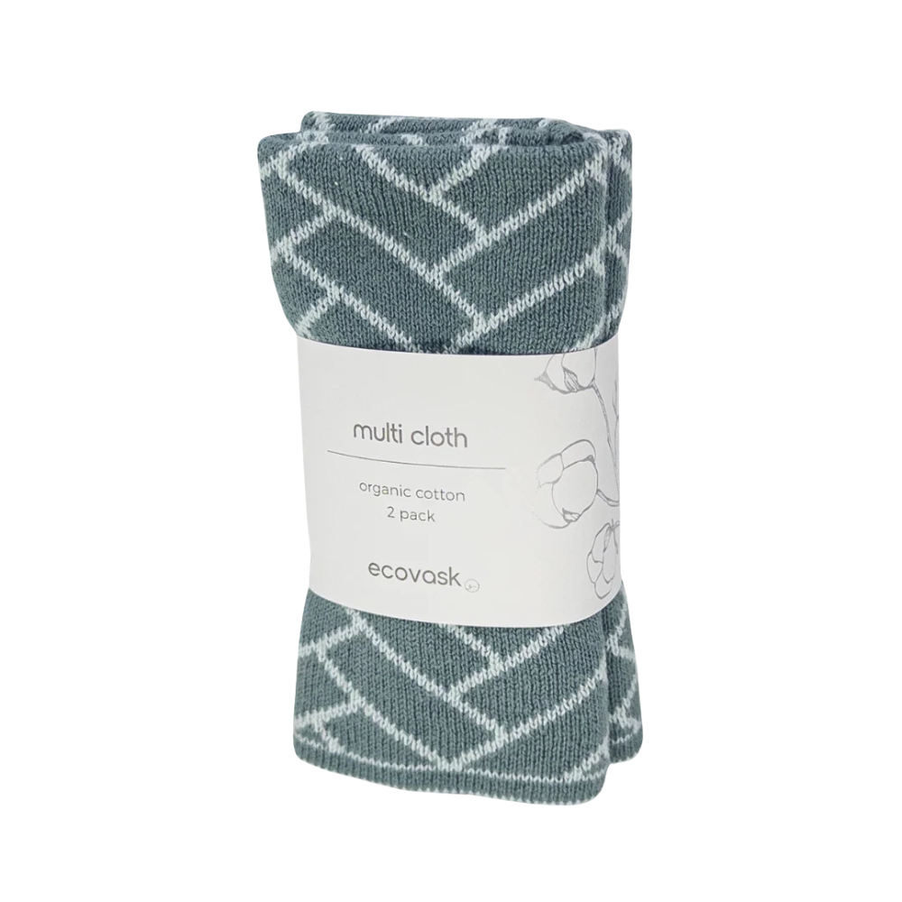 Ecovask Multi Cloths 2 Pack Sea Foam Herringbone