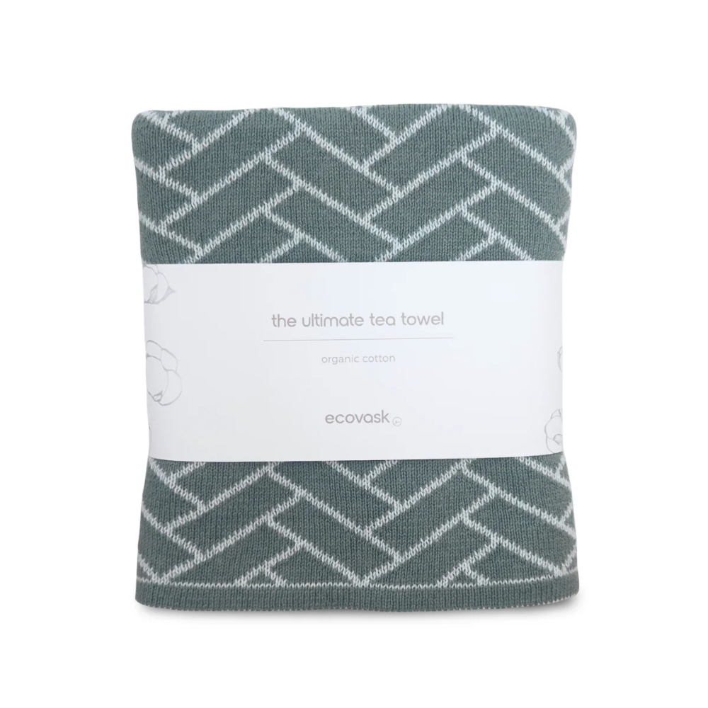 Ecovask The Ultimate Tea Towel Sea Foam Herringbone (1)