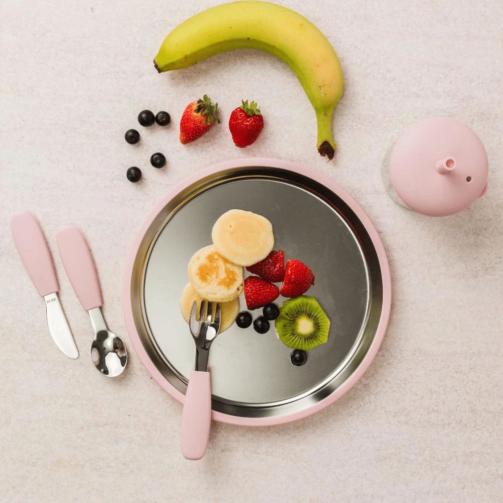 Nestling Stainless Flat Suction Plate 23cm Pink (3)