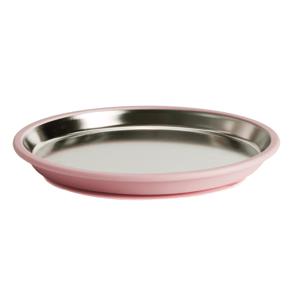 Nestling Stainless Flat Suction Plate 23cm Pink