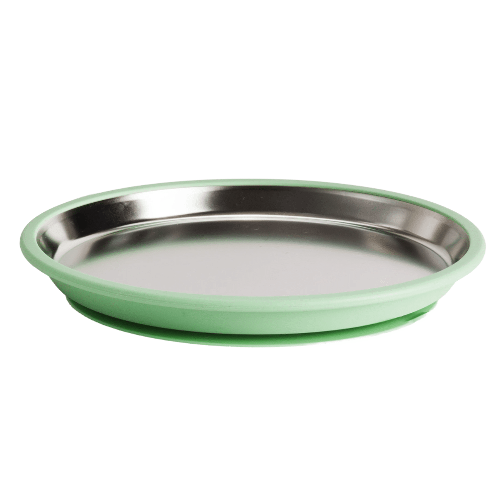 Nestling Stainless Flat Suction Plate 23cm Sage