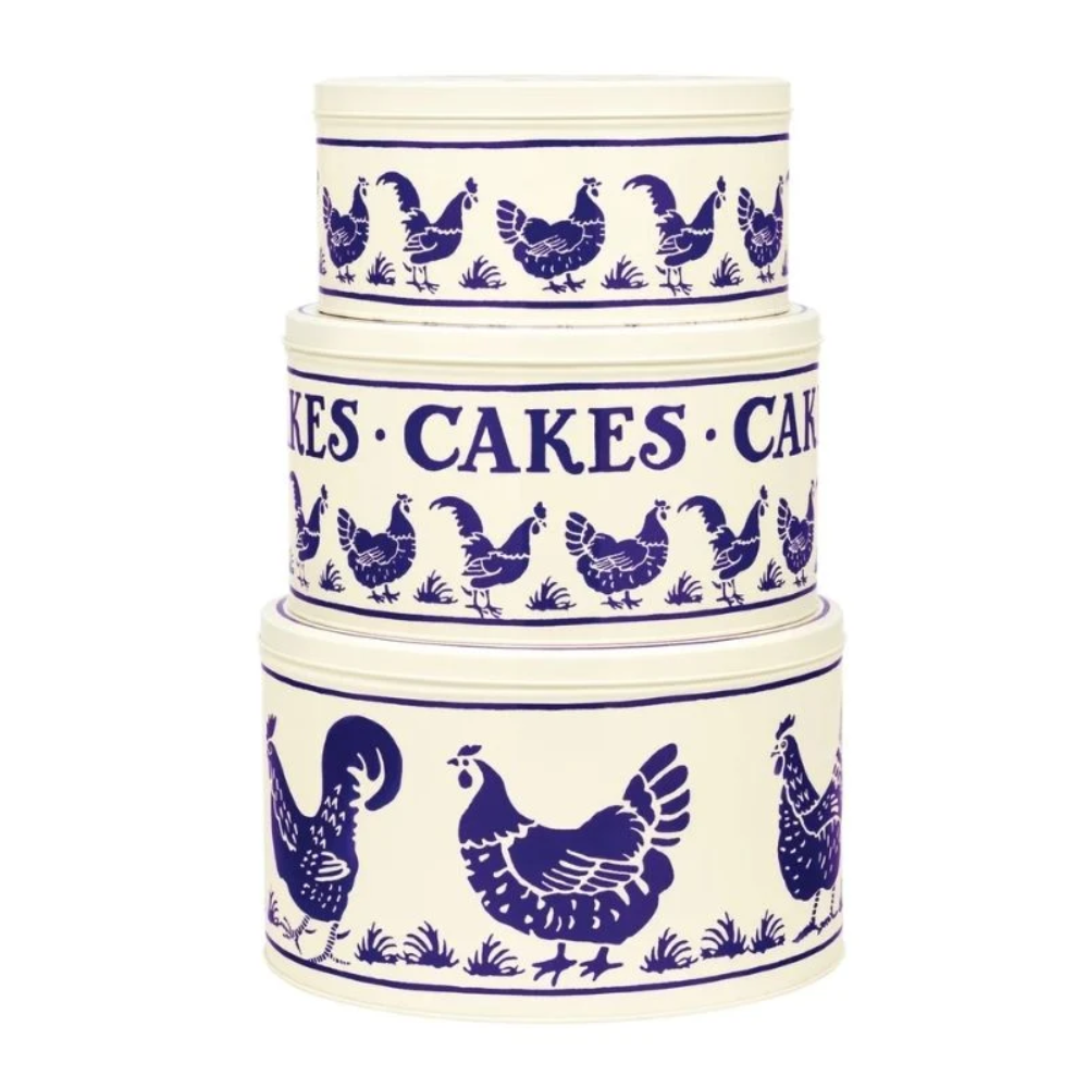 Emma Bridgewater Round Cake Tin Blue Hens Set of 3 (1)