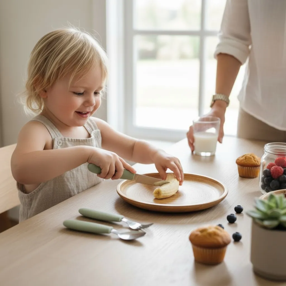 KiddiKutter Kids Cutlery Set Sage (6)