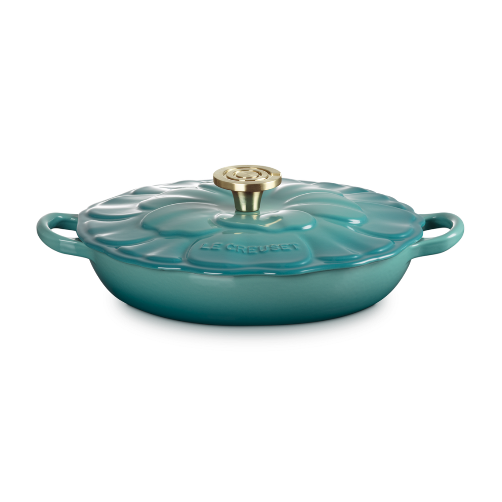 Le Creuset Signature Cast Iron Petal Shallow Casserole Bleu Riviera 26cm (2)